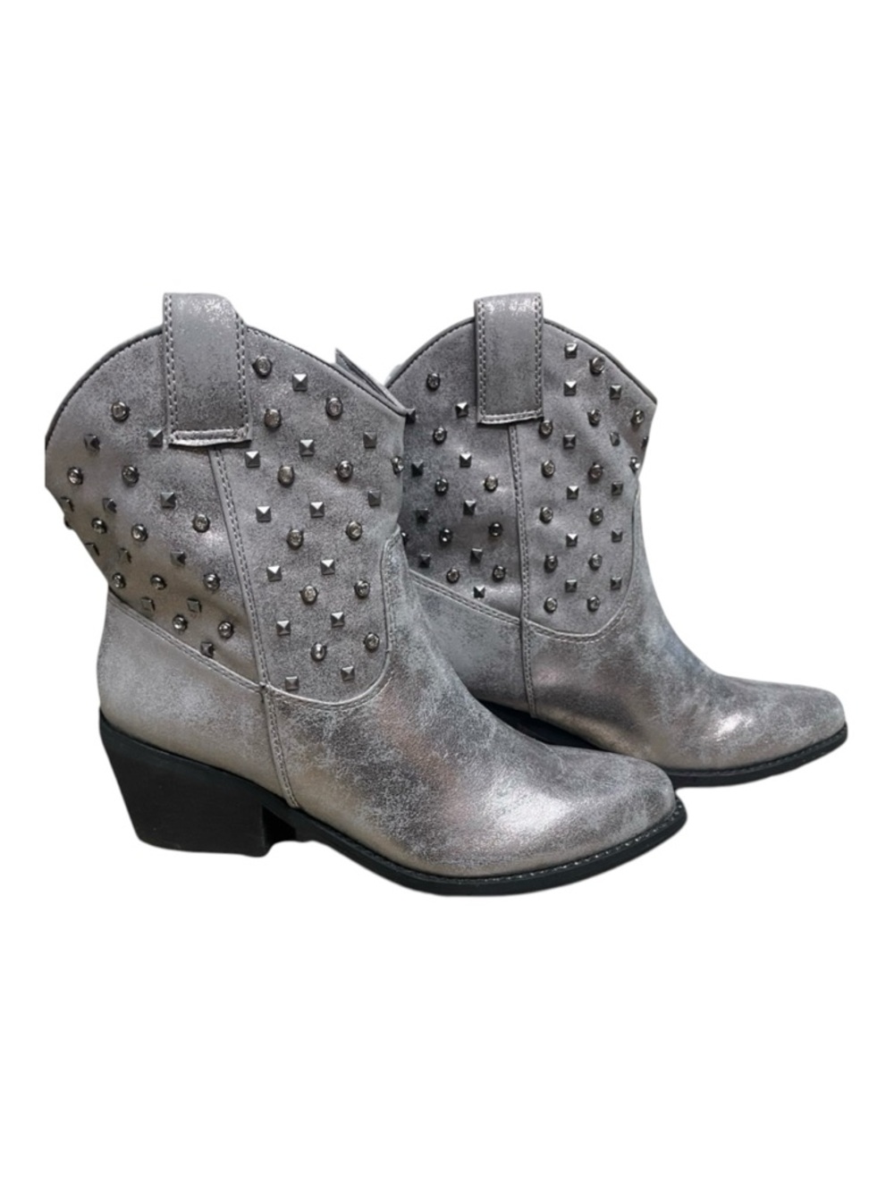 GOMAX WOMENS METALLIC SILVER STUDDED /RHINESTONE COWBOY Western BOOTIES  SIZE 6